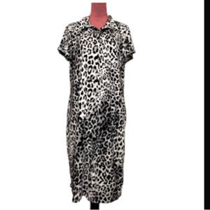 LEOPARD BUTTON UP SHORT SLEEVE COLLAR BODY CON DRESS